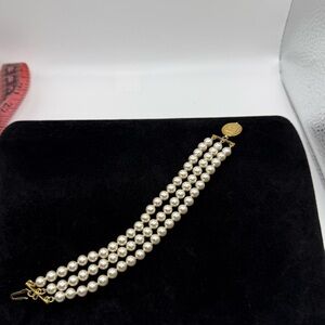 Vintage Jostens 3-Strand Pearl Bracelet Sterling Silver Clasp 7.5”
